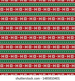 Ho-ho-ho Christmas Holiday Knitted Pattern with Snowflakes. Wool Knit Seamless Sweater Design