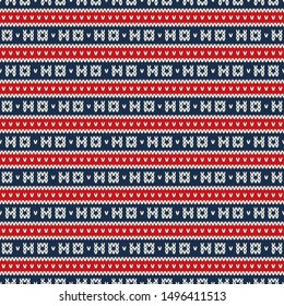 Ho-Ho-Ho Christmas Holiday Knitted Seamless Pattern. Wool Knit Texture Imitation. Ugly Sweater Christmas Party