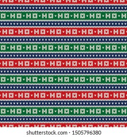 Ho-Ho-Ho Christmas Holiday Knitted Seamless Pattern. Wool Knit Texture Imitation. Ugly Sweater Christmas Party