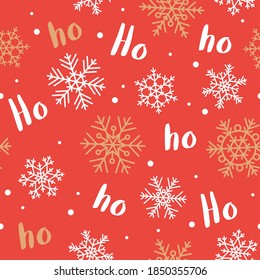 Ho-ho-ho christmas pattern with lettering and snowflakes. Vector illustration