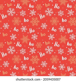 Ho-ho-himmlische Weihnachtsmuster mit Schriften und Schneeflocken. Vektorgrafik