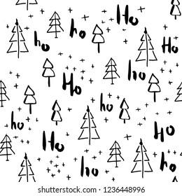 Hohoho and christmas tree seamless pattern handdrawn