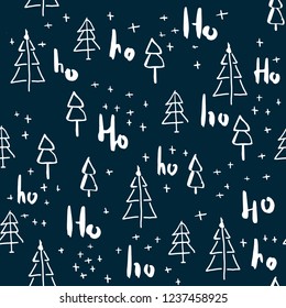 Hohoho and christmas tree seamless pattern handdrawn