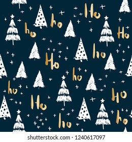 Hohoho and christmas tree seamless pattern handdrawn