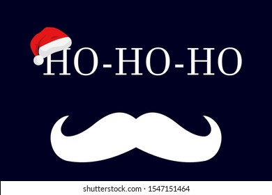 Ho-Ho-Ho Christmas vector greeting card with santa claus hat and mustache. Vector logo, typography. Usable as banner, greeting card, gift package and other uses