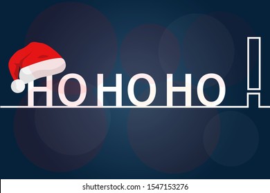 Ho-Ho-Ho Christmas vector greeting card with santa claus hat. Vector logo, typography. Usable as banner, greeting card, gift package and other uses