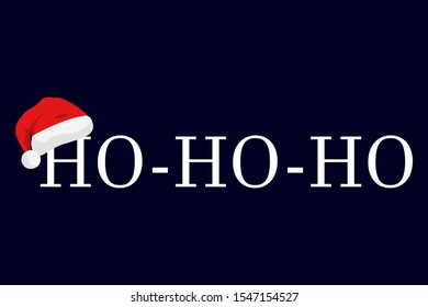 Ho-Ho-Ho Christmas vector greeting card with santa claus hat. Vector logo, typography. Usable as banner, greeting card, gift package and other uses.