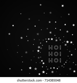 Ho-ho-ho greeting card. Random falling stars background. Random falling stars on black background. Awesome vector illustration.