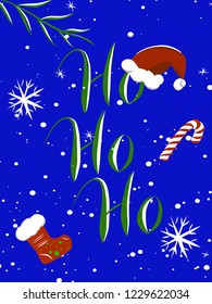 HOHOHO letters christmas on the blue backgroung with snow sweets