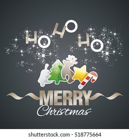 Ho-ho-ho Merry Christmas color elements black vector