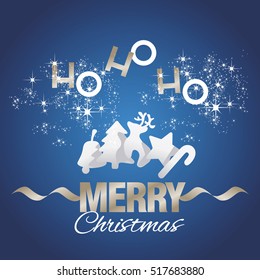 Ho-ho-ho Merry Christmas elements blue vector