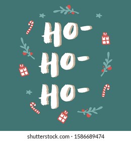 Hohoho new year postcard. New year greeting typography font. Celebration poster, banner, christmas quote. Vector eps 10. 