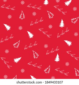 Hohoho pattern, Santa Claus laugh. Seamless texture for Christmas design. Vector red background with handwritten words ho.