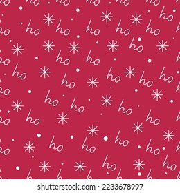 Hohoho pattern, Santa Claus laugh. Seamless texture for Christmas design.White snow letters and character text on viva magenta background. Vector Illustration