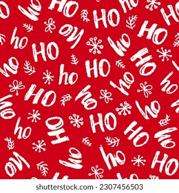 Hohoho pattern, Santa Claus laugh. Seamless texture for Christmas design. Vector red background with handwritten words' ho.	
