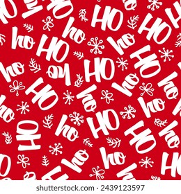 Hohoho pattern, Santa Claus laugh. Seamless texture for Christmas design. Vector red background with handwritten words' ho.	