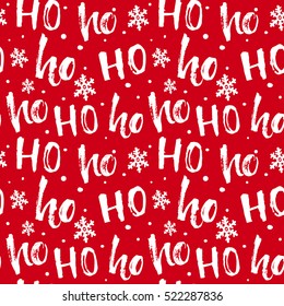 Hohoho pattern, Santa Claus laugh. Seamless texture for Christmas design. Vector red background with handwritten words ho.