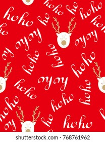 Hohoho pattern, Santa Claus laugh. Seamless texture for Christmas design. Vector red background with handwritten words ho.