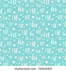 Hohoho pattern, Santa Claus laugh. Seamless texture for Christmas design. Vector red background with handwritten words ho.