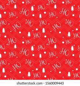 Ho-ho-ho pattern. Winter, Christmas pattern. Pine tree pattern. Seamless pattern for wallpaper, web sites, wrapping paper, for fashion prints, fabric, design.