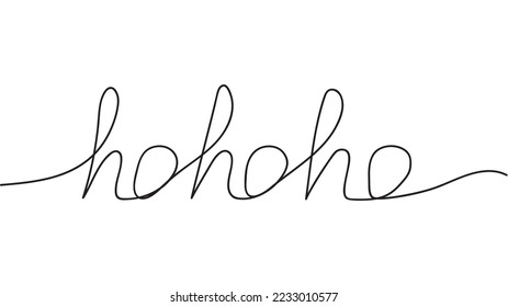 Ho-ho-ho phrase in one continuous line. Christmas slogan hand-drawn on a white background. Typography for holiday greeting postcard. Vector
