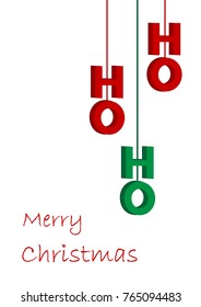 hohoho red and green text on the white christmas greeting card, horizontal vector illustration