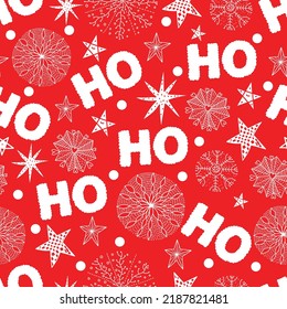 Hohoho red seamless pattern with Christmas trees. Santa Claus laugh.  It can be used for wallpaper, paper, fabrics, linoleum, etc.