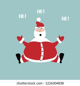 hohoho santa claus vector illustration. Merry Christmas. Happy New Year. Funny Santa jumping greeting card