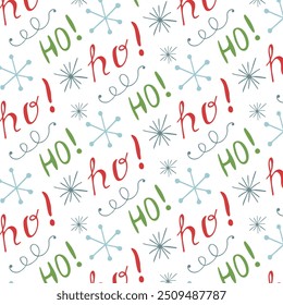 Ho-Ho-Ho. Seamless New Year or Christmas background with hand drawn Ho lettering. Vector.