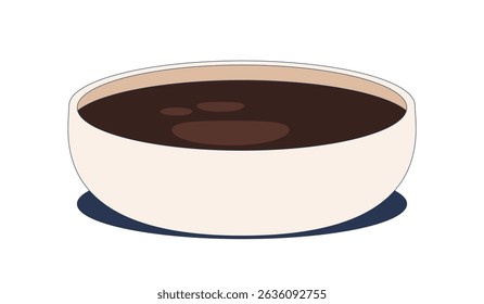 Molho de Hoisin em bowl objeto 2D cartoon. Condimento asiático. Esmalte escuro. Mergulho de salgado chinês. Mergulho culinário. Ingrediente de cozinha elemento isolado plano vetor clip art no branco. Ilustração pontual