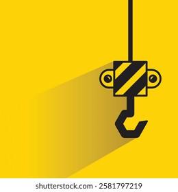 hoist and crane hook icon with shadow on yellow background