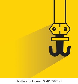 hoist and crane hook icon with shadow on yellow background