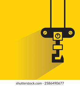 hoist crane hook icon with shadow on yellow background