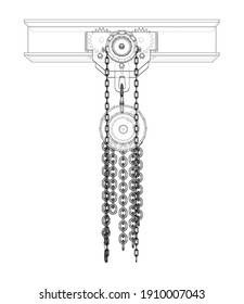A Hoist on the beam. Vector rendering of 3d. Wire-frame style