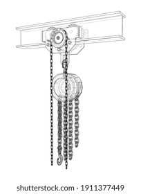 A Hoist on the beam. Vector rendering of 3d. Wire-frame style