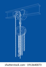 A Hoist on the beam. Vector rendering of 3d. Wire-frame style