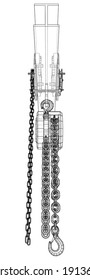 A Hoist on the beam. Vector rendering of 3d. Wire-frame style