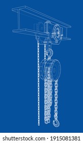 A Hoist on the beam. Vector rendering of 3d. Wire-frame style