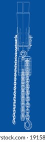 A Hoist on the beam. Vector rendering of 3d. Wire-frame style