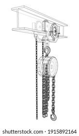 A Hoist on the beam. Vector rendering of 3d. Wire-frame style