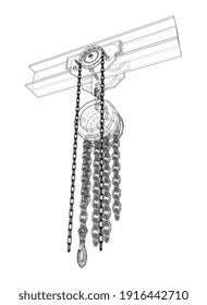 A Hoist on the beam. Vector rendering of 3d. Wire-frame style