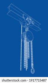 A Hoist on the beam. Vector rendering of 3d. Wire-frame style