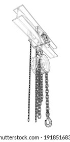 A Hoist on the beam. Vector rendering of 3d. Wire-frame style
