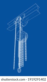 A Hoist on the beam. Vector rendering of 3d. Wire-frame style