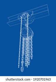 A Hoist on the beam. Vector rendering of 3d. Wire-frame style