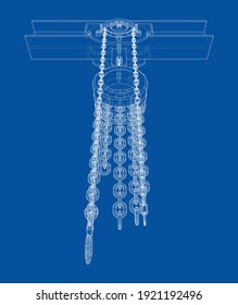 A Hoist on the beam. Vector rendering of 3d. Wire-frame style