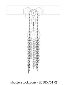 A Hoist on the beam. Vector rendering of 3d. Wire-frame style. Orthography or isometric