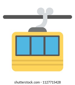A hoisted  aerial lift attached by cable for fun travel and adventure depicting cable car