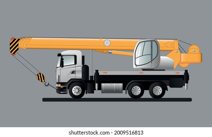 Hoisting crane based on a cargo vehicle. Flat vector illustration