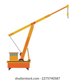 Hoisting crane icon. Construction crane. Equipment in flat style. Yellow industrial heavy machine. Lifter doing heavy lifting